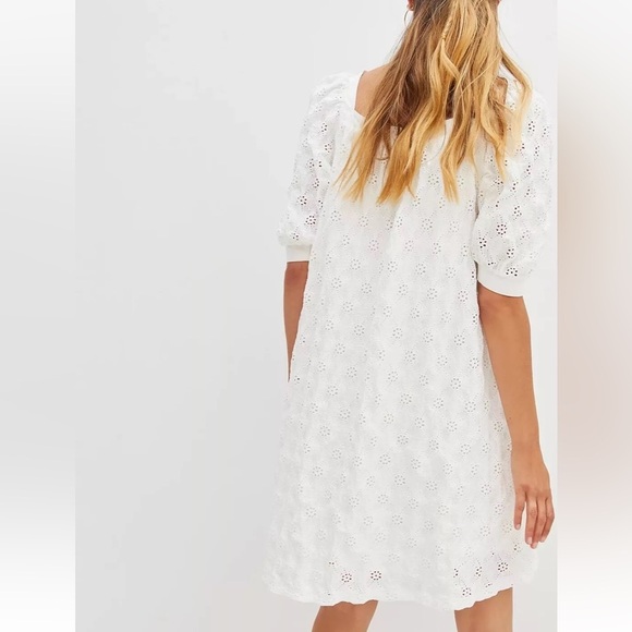 Anthropologie Maeve Eyelet Mini Dress Sz XS White Puff Short Sleeve Flowy Boho - Picture 3 of 15